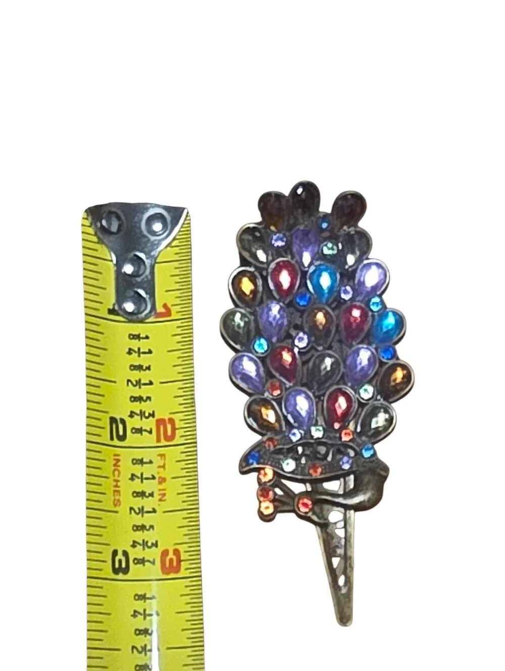 Vintage Multicolor Faux Jeweled Peacock Metal Hairclip EUC
